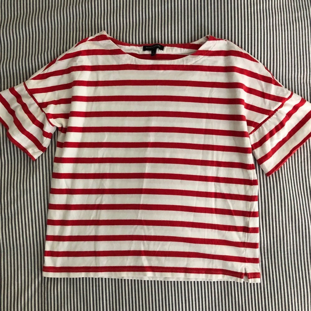 Banana Republic Striped Top with Ruffle Sleeve